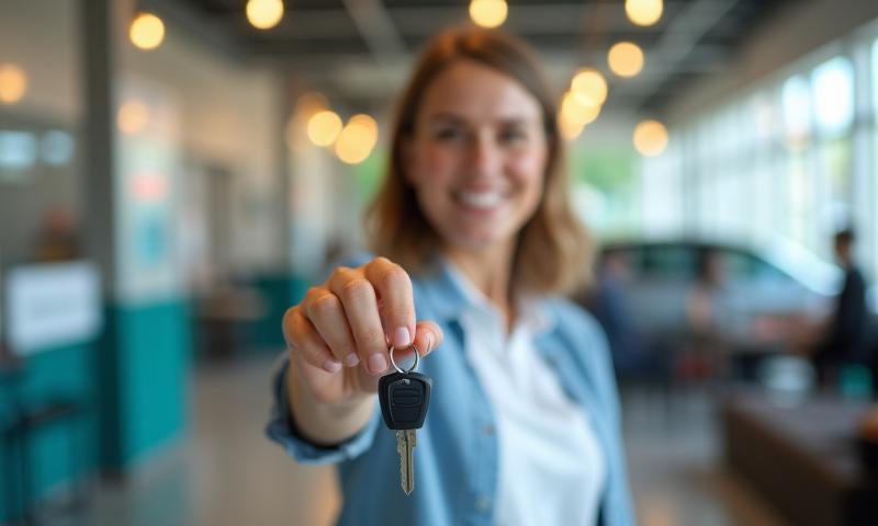 Smiling customer picking up car keys