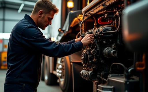 Technician repairing diesel RV